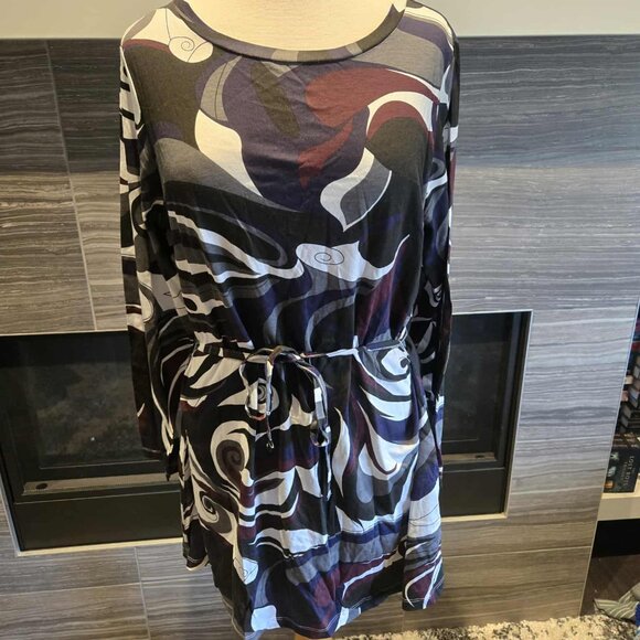 AE City Abstract Print Belted Tunic Dress Size 1X - Picture 1 of 3